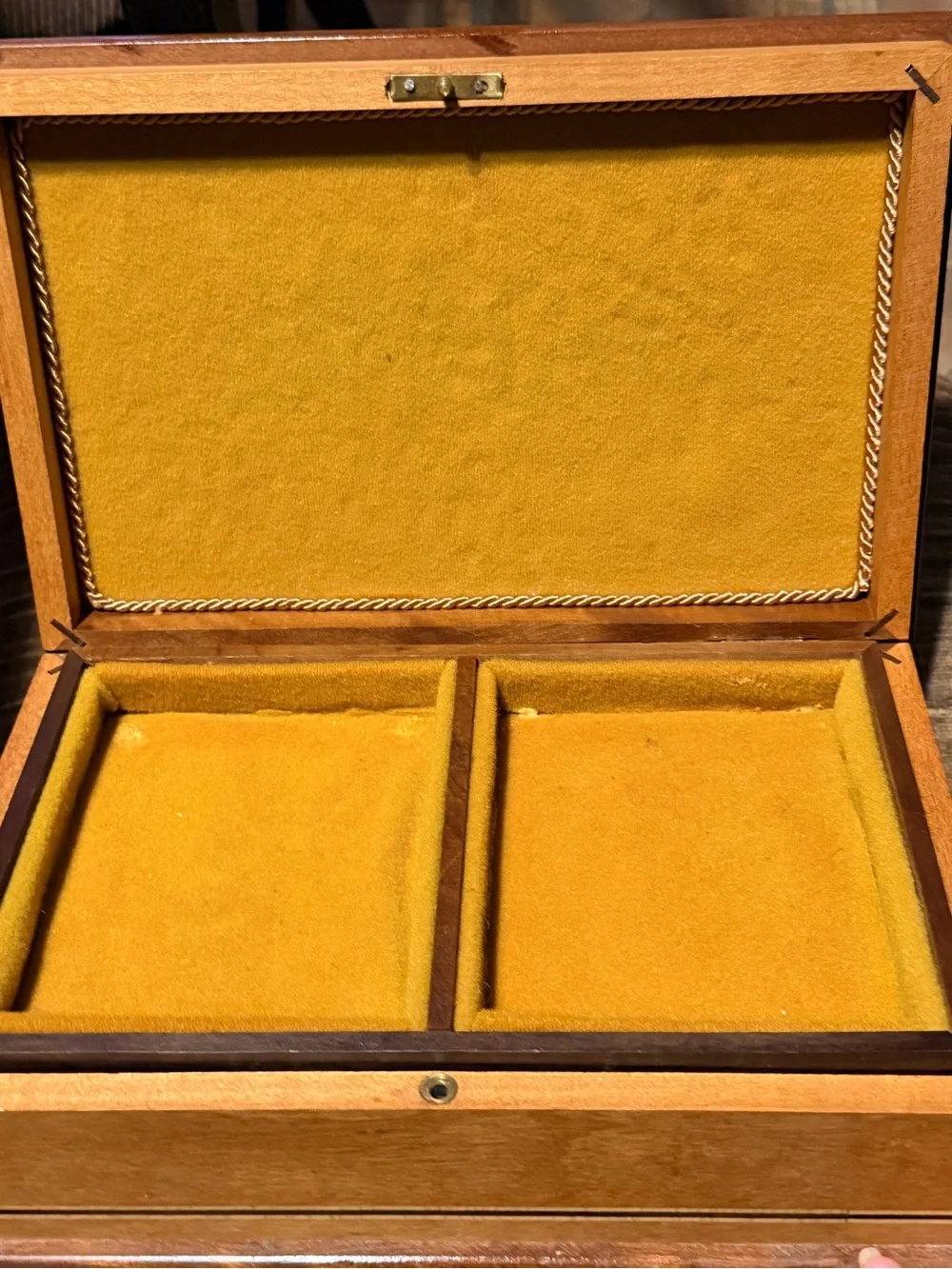 Vintage Brazilian Marquetry Jewelry Box Floral Wood Inlay Velvet Lined